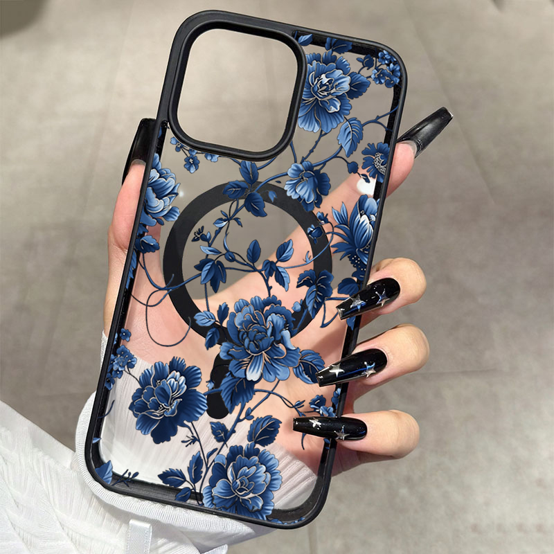 Magnetic Phone Case - Luxury Vintage Blue Floral Magnetic Phone