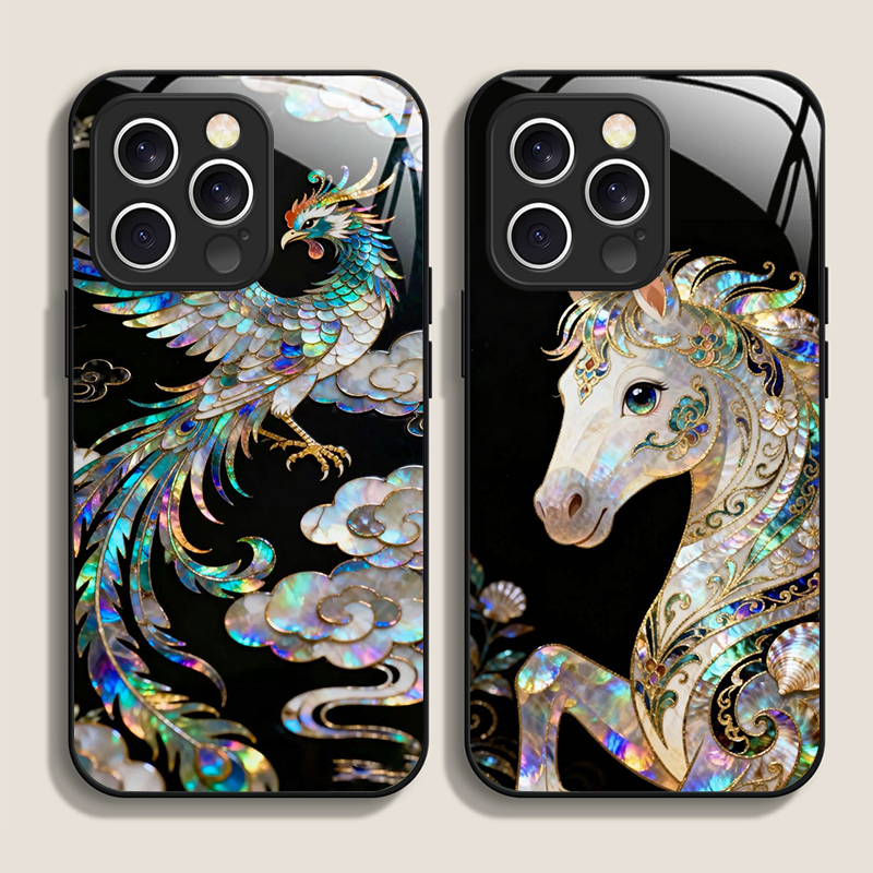 Tempered Glass Screen - Stylish Horses Marble Texture Printed Tempered