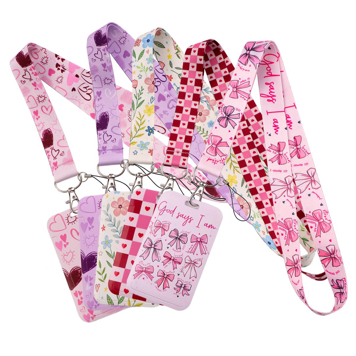 Cute Pink Heart Bow Floral Lan - Neck Hanging Phone Holder review and price